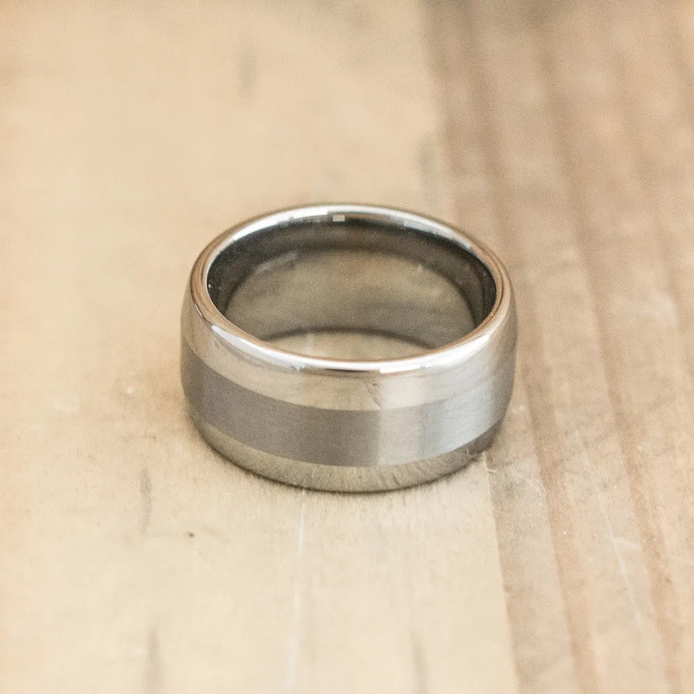 10mm Domed Tungsten Carbide Ring with a Brushed Center Stripe