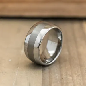 10mm Domed Tungsten Carbide Ring with a Brushed Center Stripe