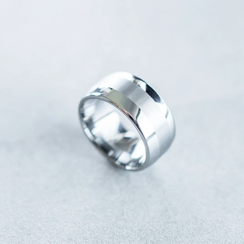 10mm Domed Tungsten Carbide Ring with a Brushed Center Stripe