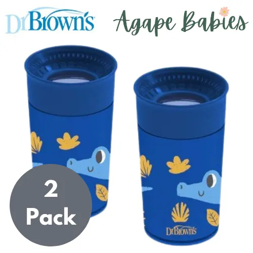 [2-Pack] Dr. Brown's 10OZ/300ML Smooth Wall Cheers 360 Cup (9M ) - Blue