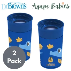 [2-Pack] Dr. Brown's 10OZ/300ML Smooth Wall Cheers 360 Cup (9M ) - Blue