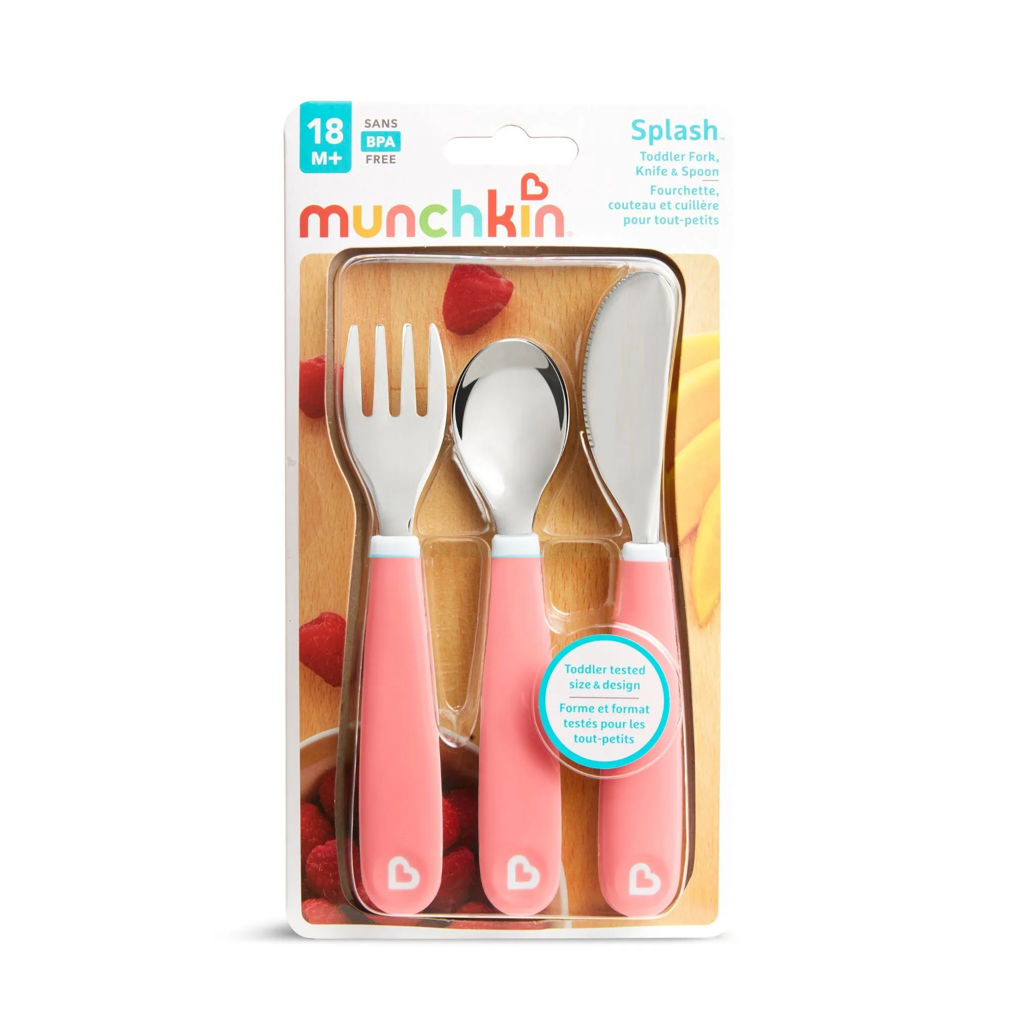 [2 Pack] Munchkin Splash™ Toddler Fork, Knife & Spoon Set (Pink)