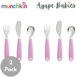 [2 Pack] Munchkin Splash™ Toddler Fork, Knife & Spoon Set (Purple)