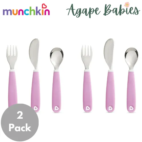 [2 Pack] Munchkin Splash™ Toddler Fork, Knife & Spoon Set (Purple)