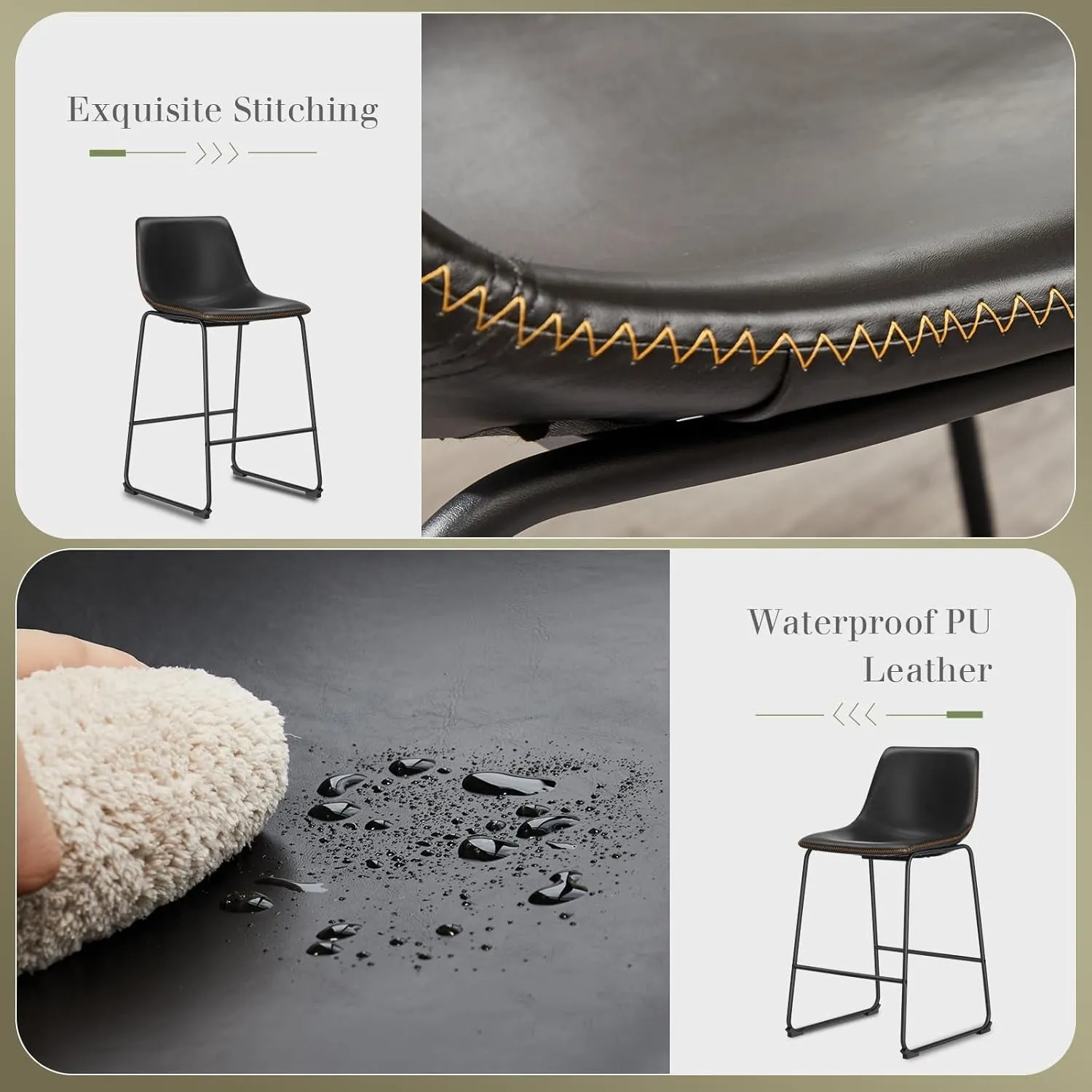 26 Inch Counter Height Bar Stools Set of 4, Modern Faux Leather High