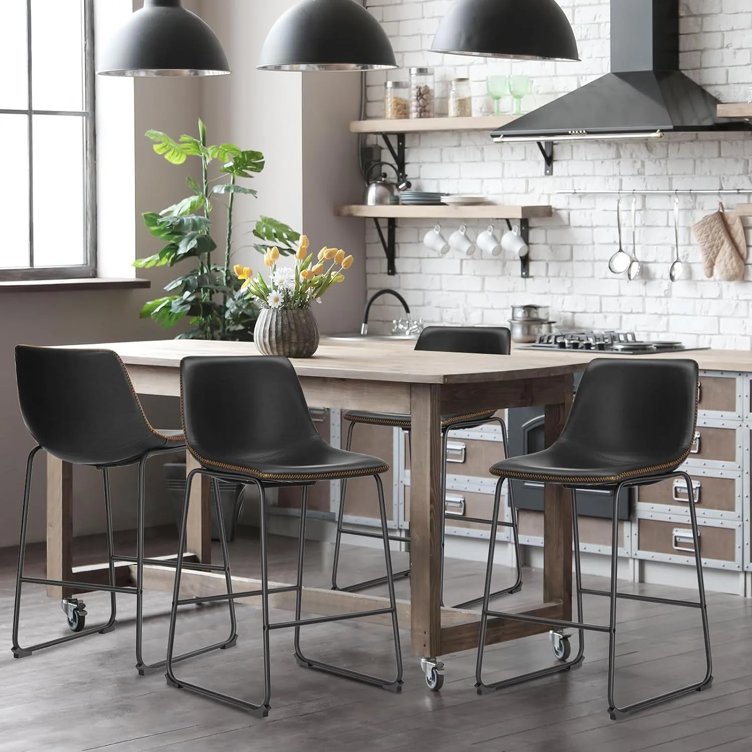 26 Inch Counter Height Bar Stools Set of 4, Modern Faux Leather High