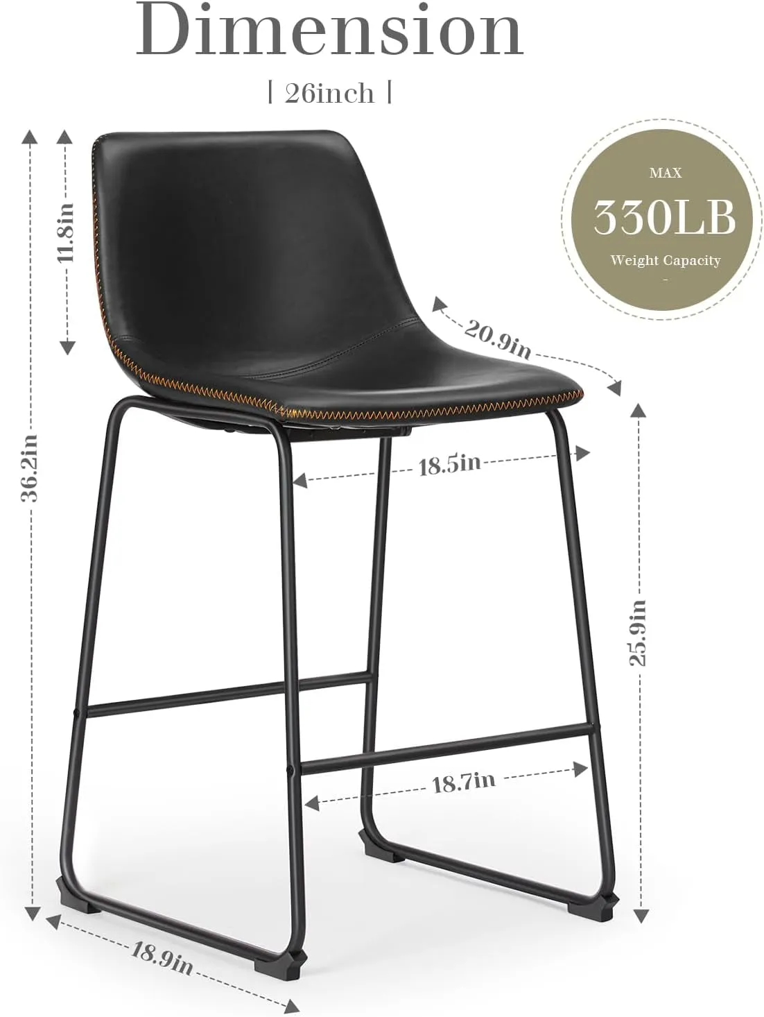 26 Inch Counter Height Bar Stools Set of 4, Modern Faux Leather High