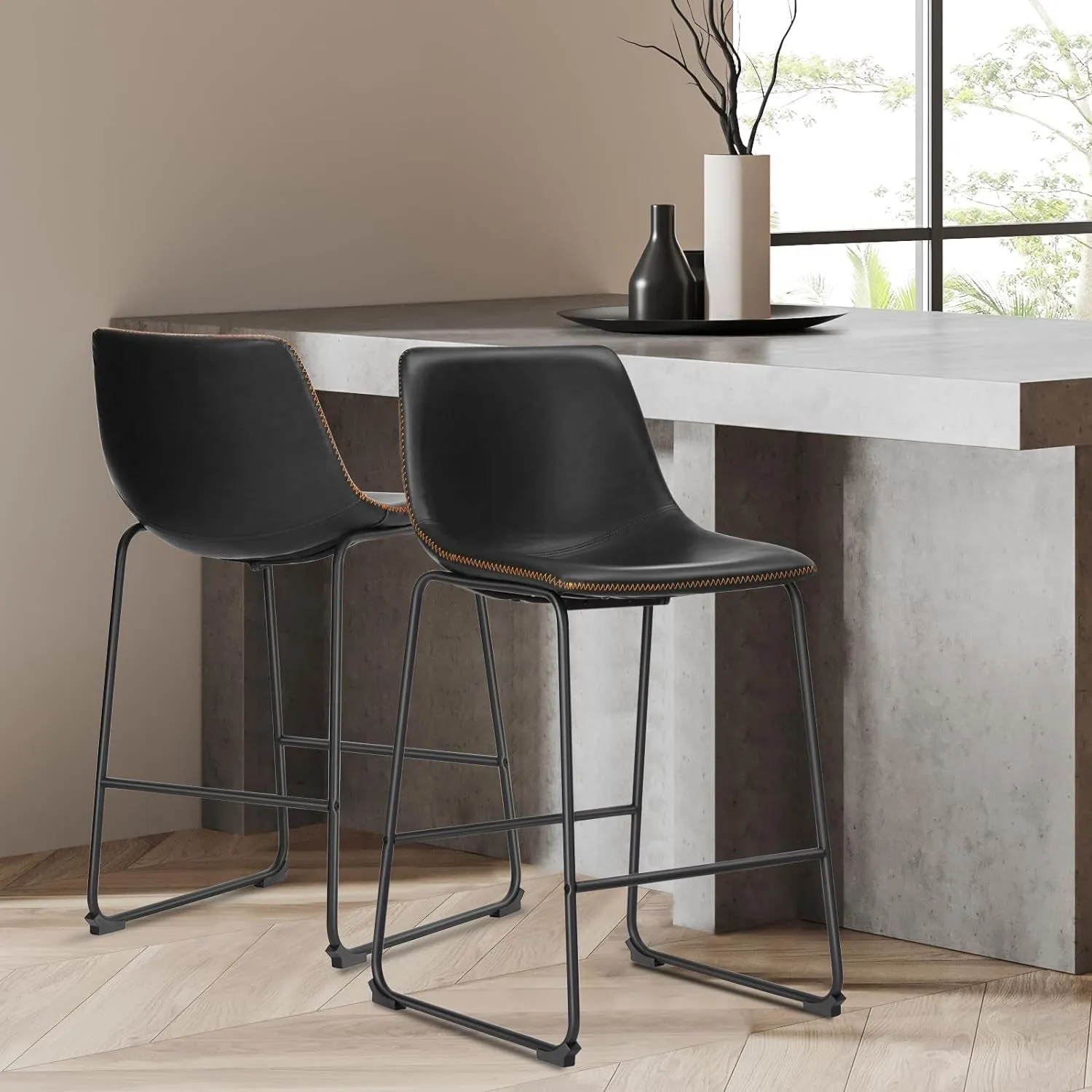 26 Inch Counter Height Bar Stools Set of 4, Modern Faux Leather High