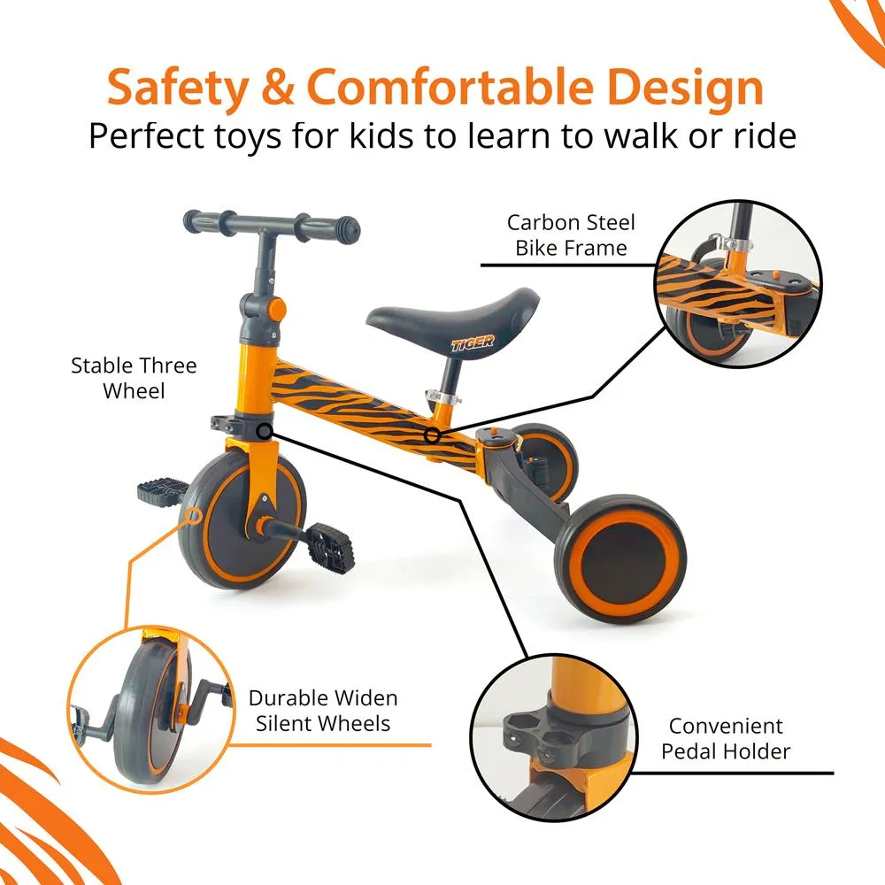 3 In 1 Kid Tricycles/Toddler Bike - Cute Toddler Bike For 10-36 Months Kids W/ Adjustable Seat Height And Removable Pedals