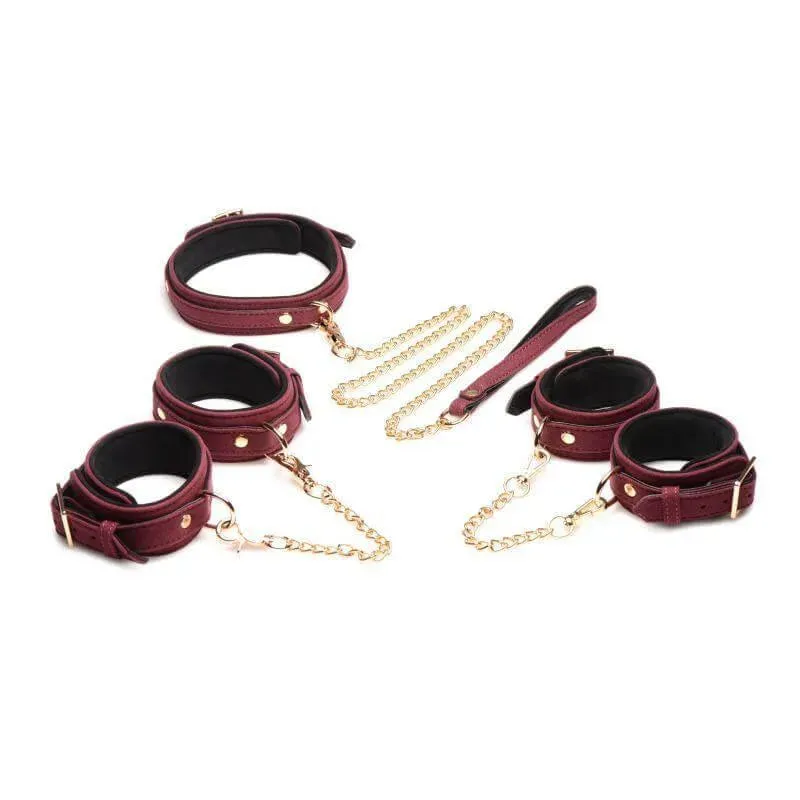 6 Pc Velvet Bondage Set Burgundy