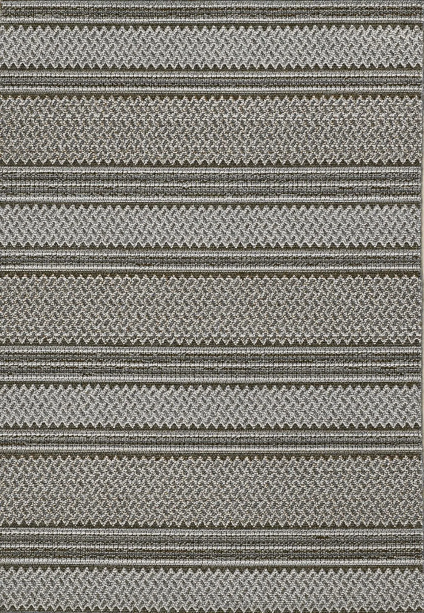 8' Grey Machine Woven UV Treated Awning Stripes Indoor Outdoor Runner Rug