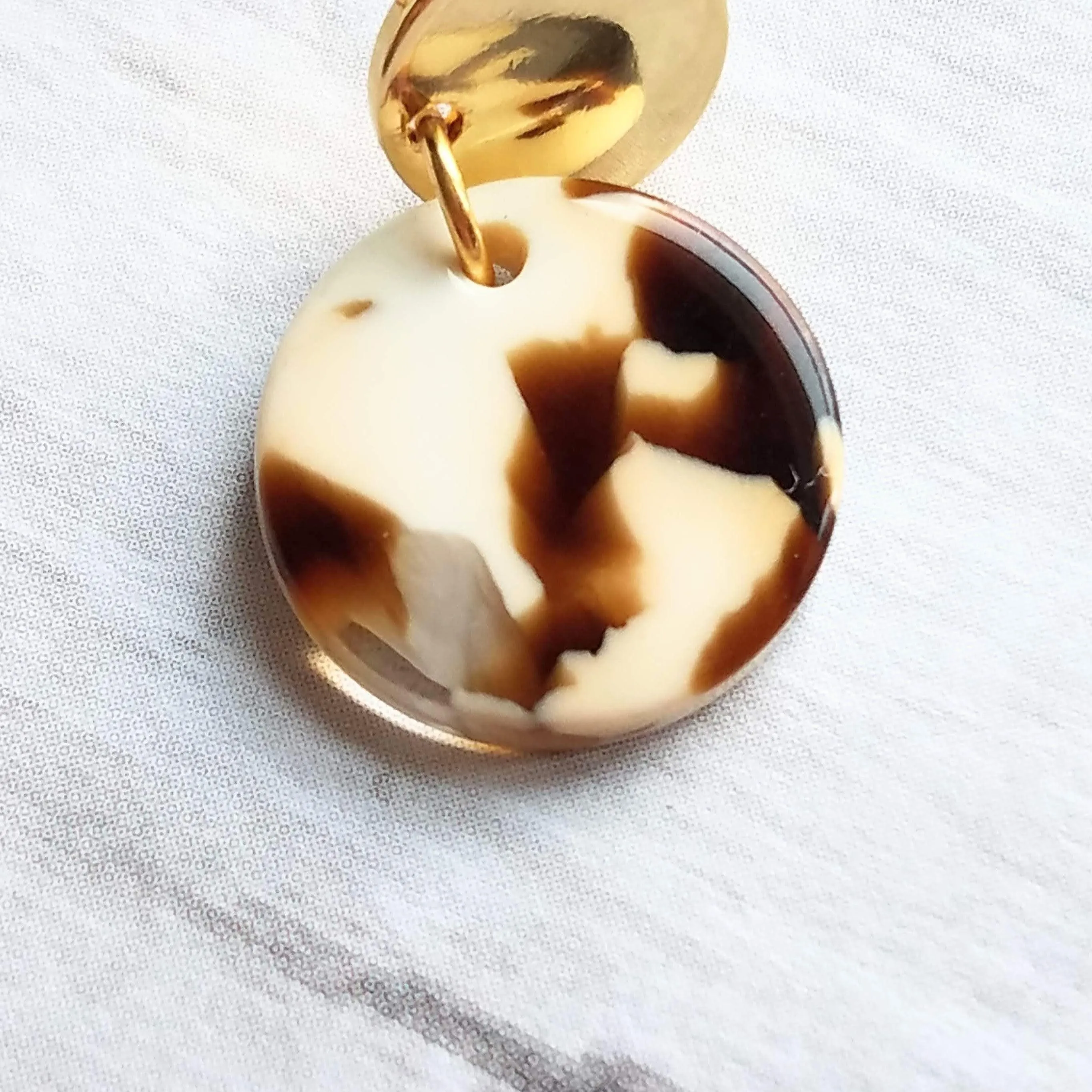 80s Earrings, chunky earrings, gold tortoise shell earring, thick plastic earring, acrylic earring, brown cream clear, sterling silver posts
