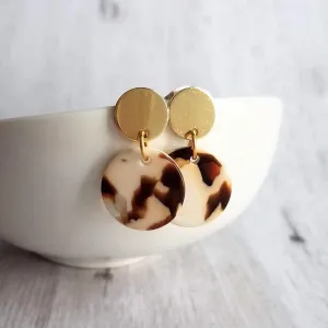 80s Earrings, chunky earrings, gold tortoise shell earring, thick plastic earring, acrylic earring, brown cream clear, sterling silver posts