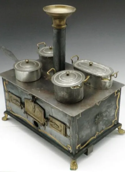 Antique German Toy Tin and Brass Stove