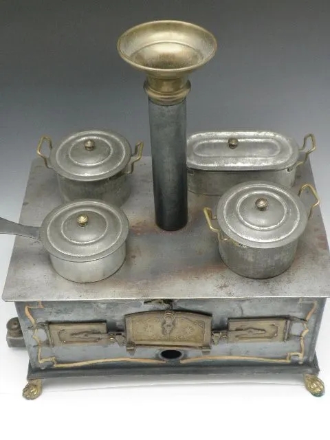 Antique German Toy Tin and Brass Stove