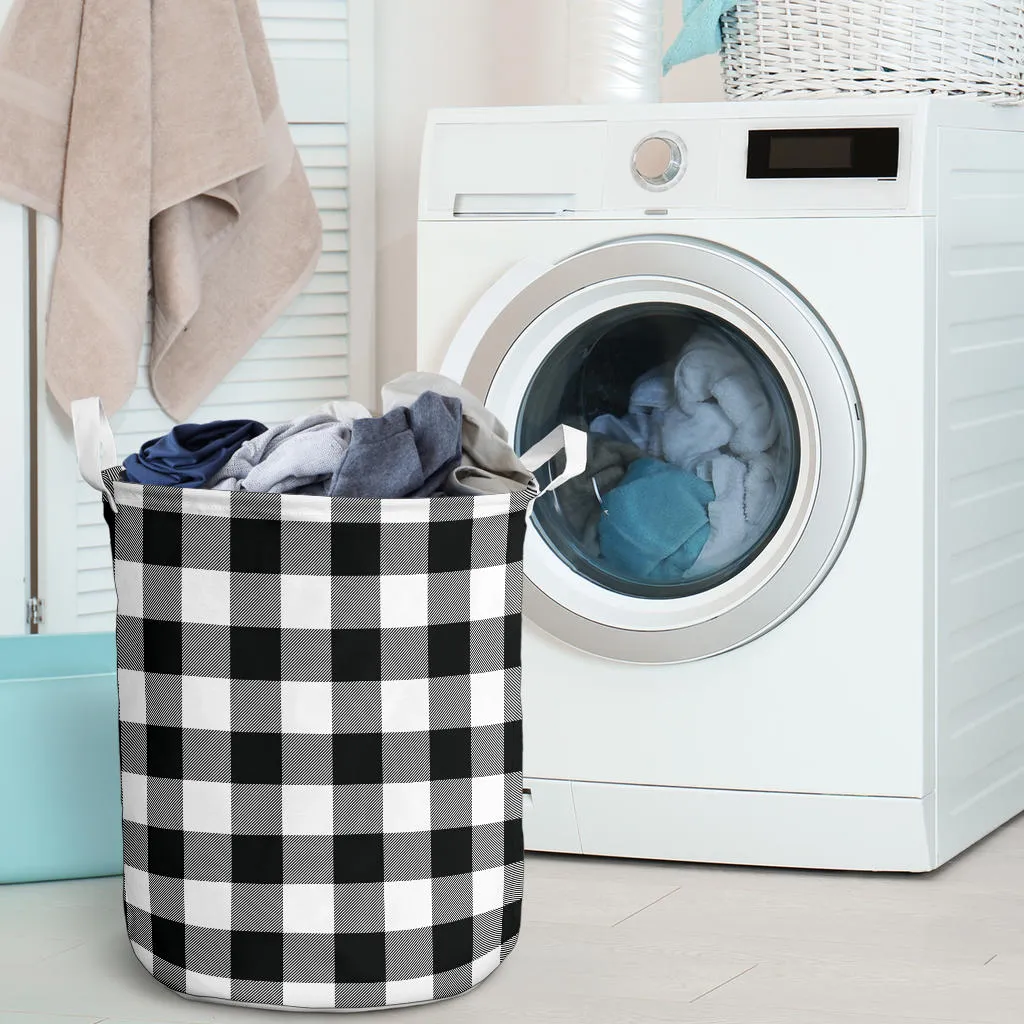 Black and White Buffalo Plaid Laundry Basket Hamper or Toy Storage Bin