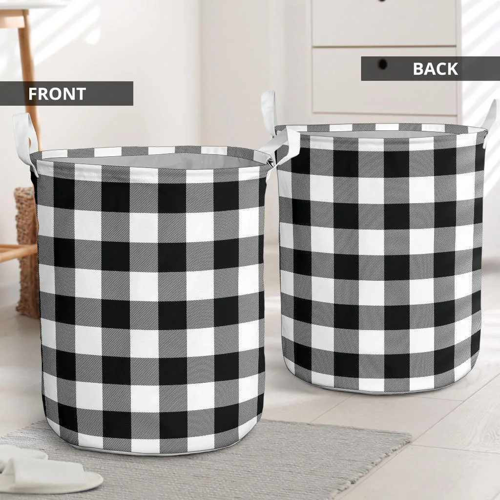 Black and White Buffalo Plaid Laundry Basket Hamper or Toy Storage Bin