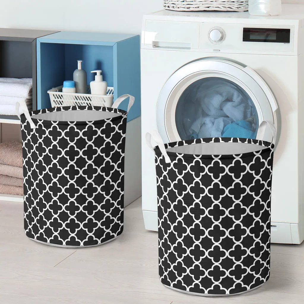 Black and White Quatrefoil Laundry Basket Hamper Storage Bin