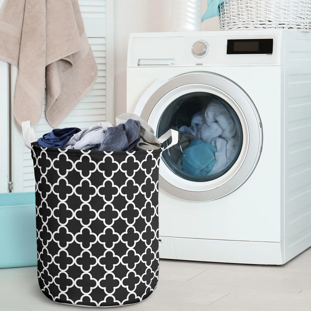 Black and White Quatrefoil Laundry Basket Hamper Storage Bin
