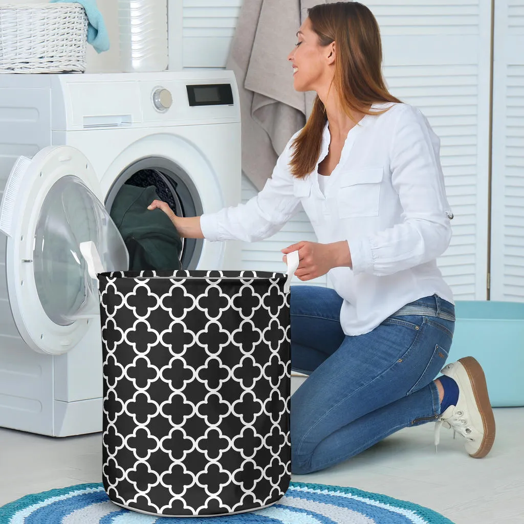 Black and White Quatrefoil Laundry Basket Hamper Storage Bin