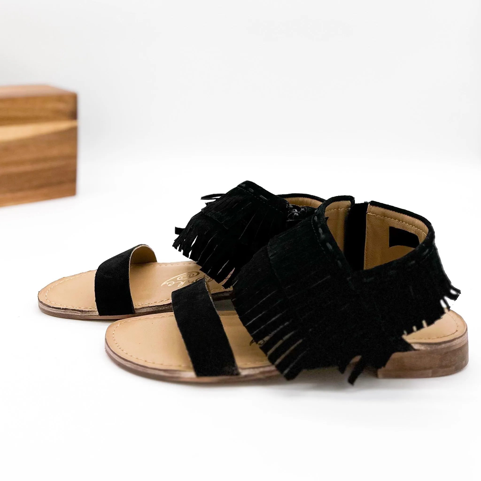 Black Boho Fringe Star Sandals
