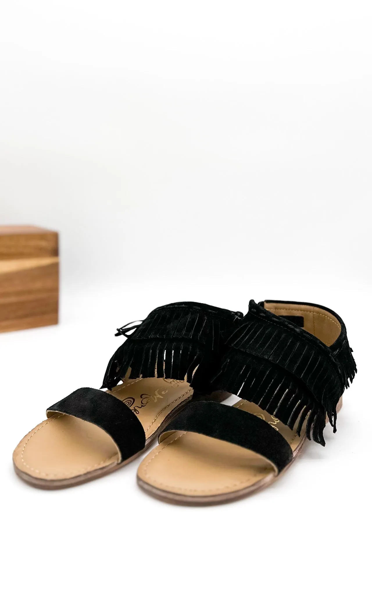 Black Boho Fringe Star Sandals