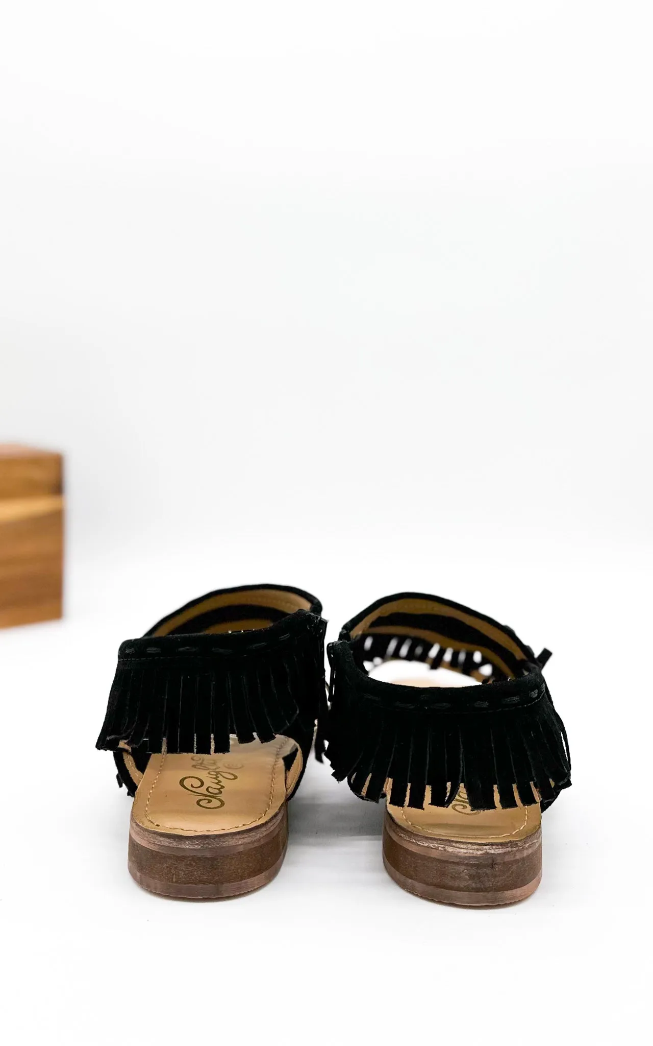 Black Boho Fringe Star Sandals