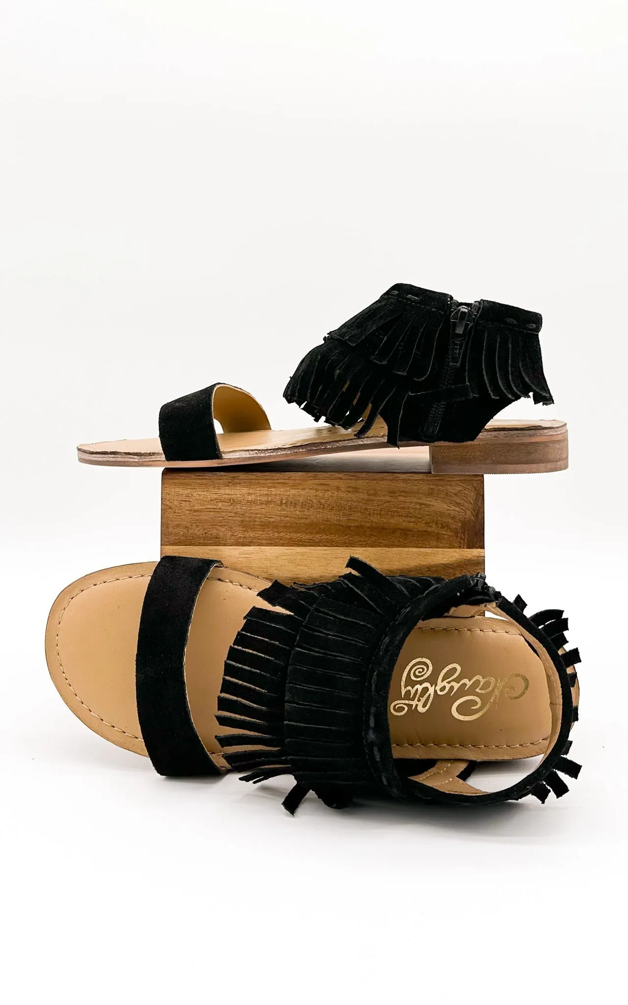 Black Boho Fringe Star Sandals