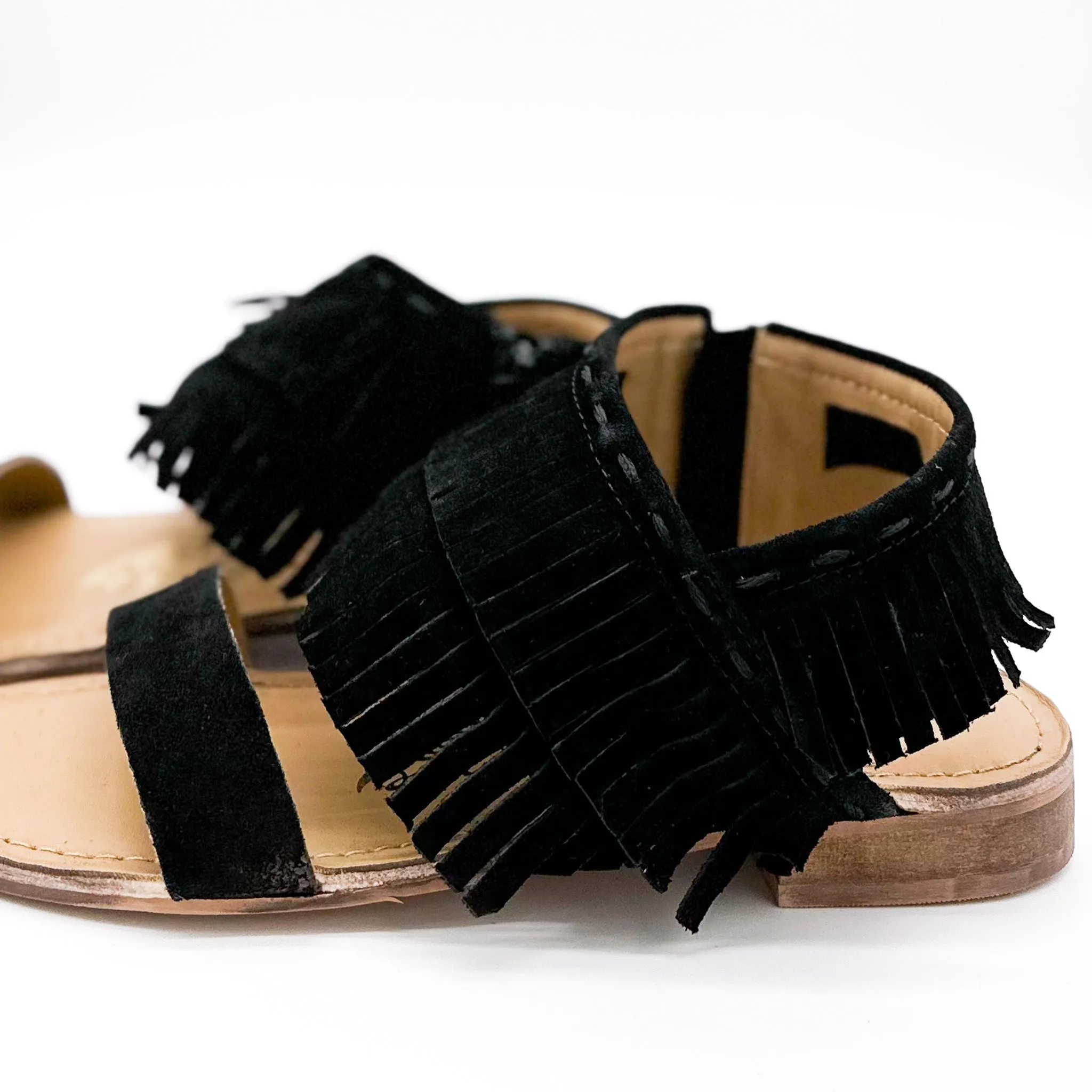 Black Boho Fringe Star Sandals