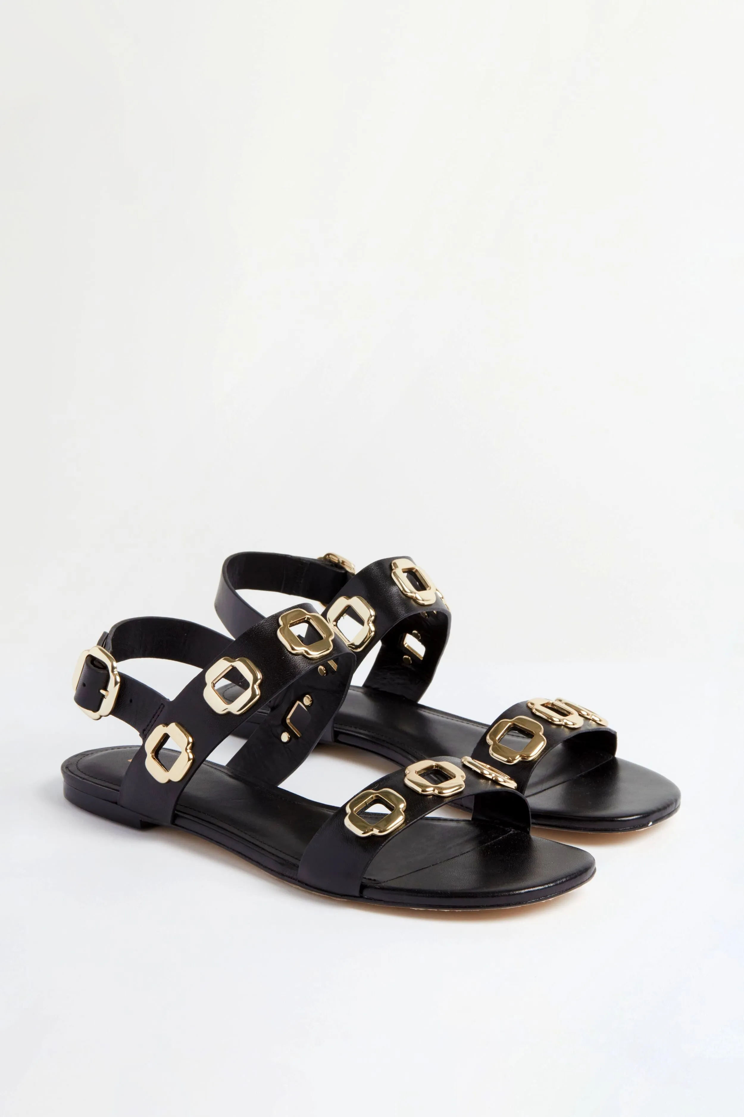 Black Leather Milan Flat Sandals