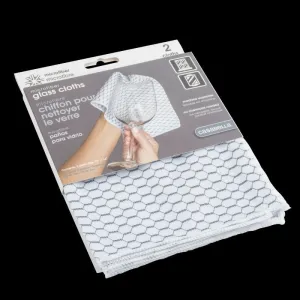 Casabella Microfiber Glass Cloth White Honeycomb Print - 12" X 14" (2 Pack)