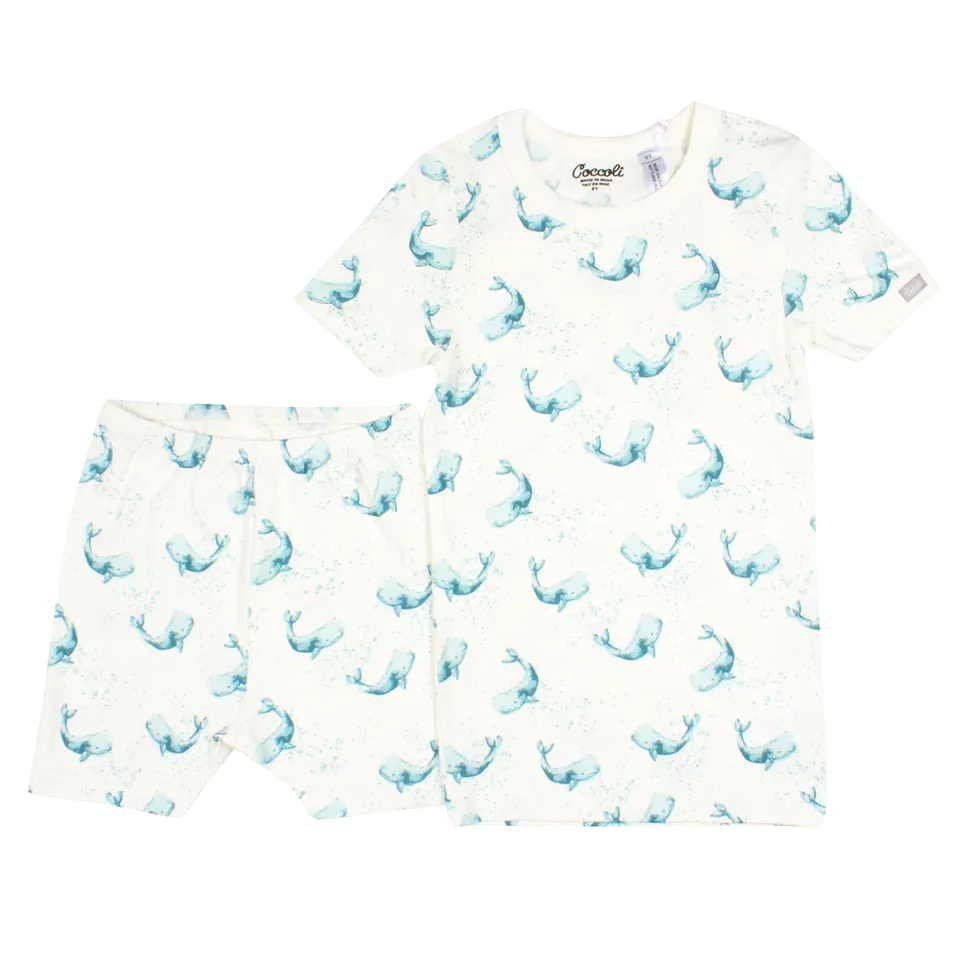 Coccoli Kid Short Pyjama Blue Whales - Size 8 Left