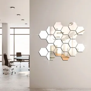 DeCorner -20 Hexagon Mirror Wall Stickers for Wall Size (10.5x12.1) Cm Acrylic Mirror for Wall Stickers for Bedroom | Bathroom | Kitchen | Living Room Decoration Items (Pack of -A-20Hexa) Silver