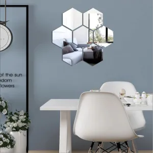 DeCorner -7 Hexagon Mirror Wall Stickers for Wall Size (10.5x12.1) Cm Acrylic Mirror for Wall Stickers for Bedroom | Bathroom | Kitchen | Living Room Decoration Items (Pack of -7Hexa) Silver