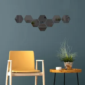 DeCorner -8 Hexagon Mirror Wall Stickers for Wall Size (10.5x12.1) Cm Acrylic Mirror for Wall Stickers for Bedroom | Bathroom | Kitchen | Living Room Decoration Items (Pack of -8Hexa) Black