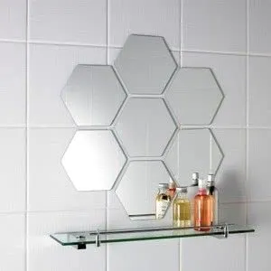 DecorWear 7 Hexagon Mirror Silver Plastic Wall Stickers for Wall Size (10.5x12.1) Cm Acrylic Mirror Wall Decor Sticker, Wall Mirror Stickers, Unframed Hexagonal Mirror Wall Sticker(A-7HexaSilver)