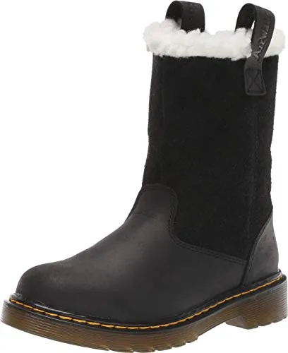 Dr. Martens Kid's Collection Girl's Juney (Little Kid/Big Kid) Black Republic Wp Hi Suede Waterproof 10 UK (US 11 Little Kid) M