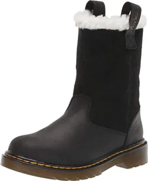 Dr. Martens Kid's Collection Girl's Juney (Little Kid/Big Kid) Black Republic Wp Hi Suede Waterproof 10 UK (US 11 Little Kid) M