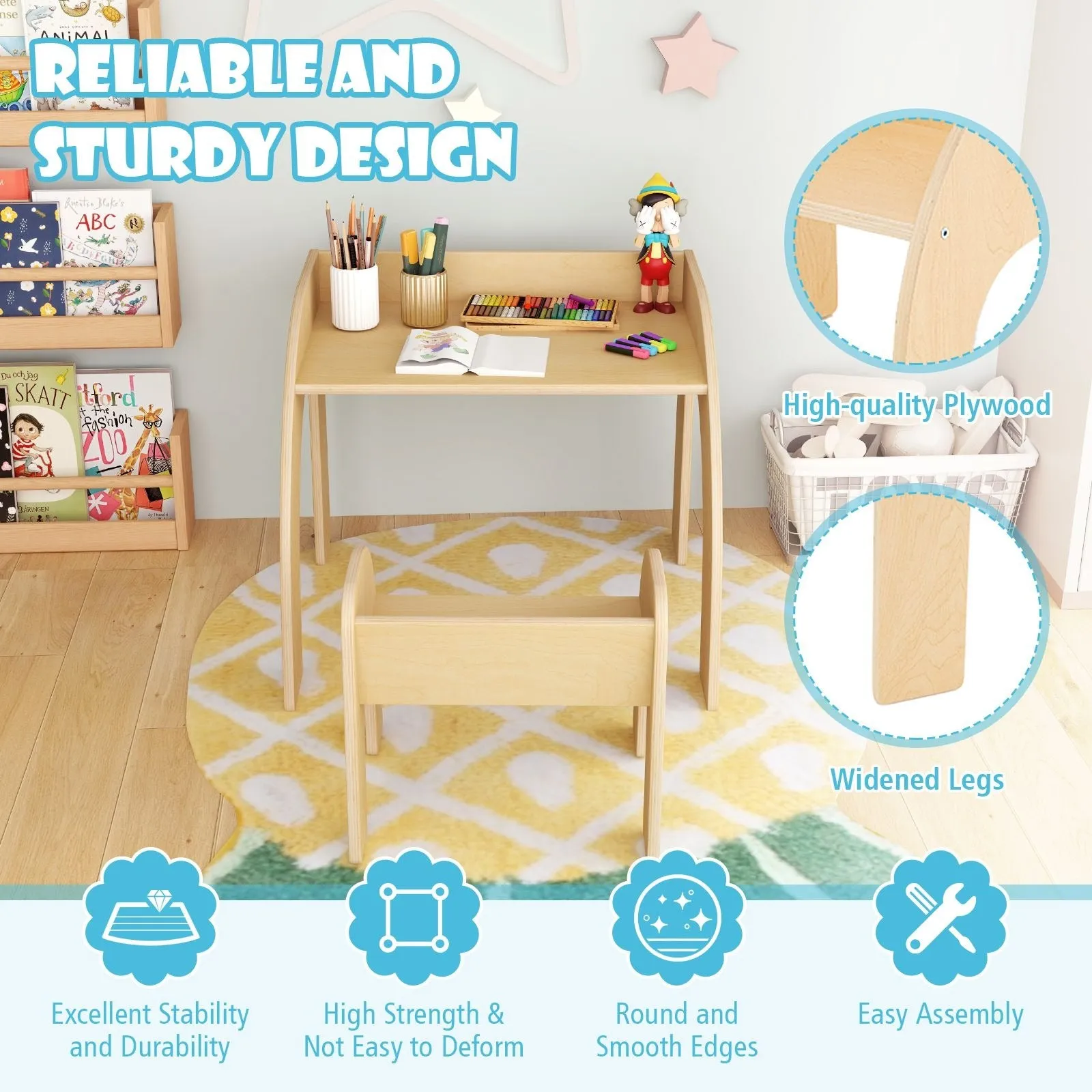 Eco Solid Plywood Toddler Table with Ergonomic Spine Supporting Chair | 3 Years  