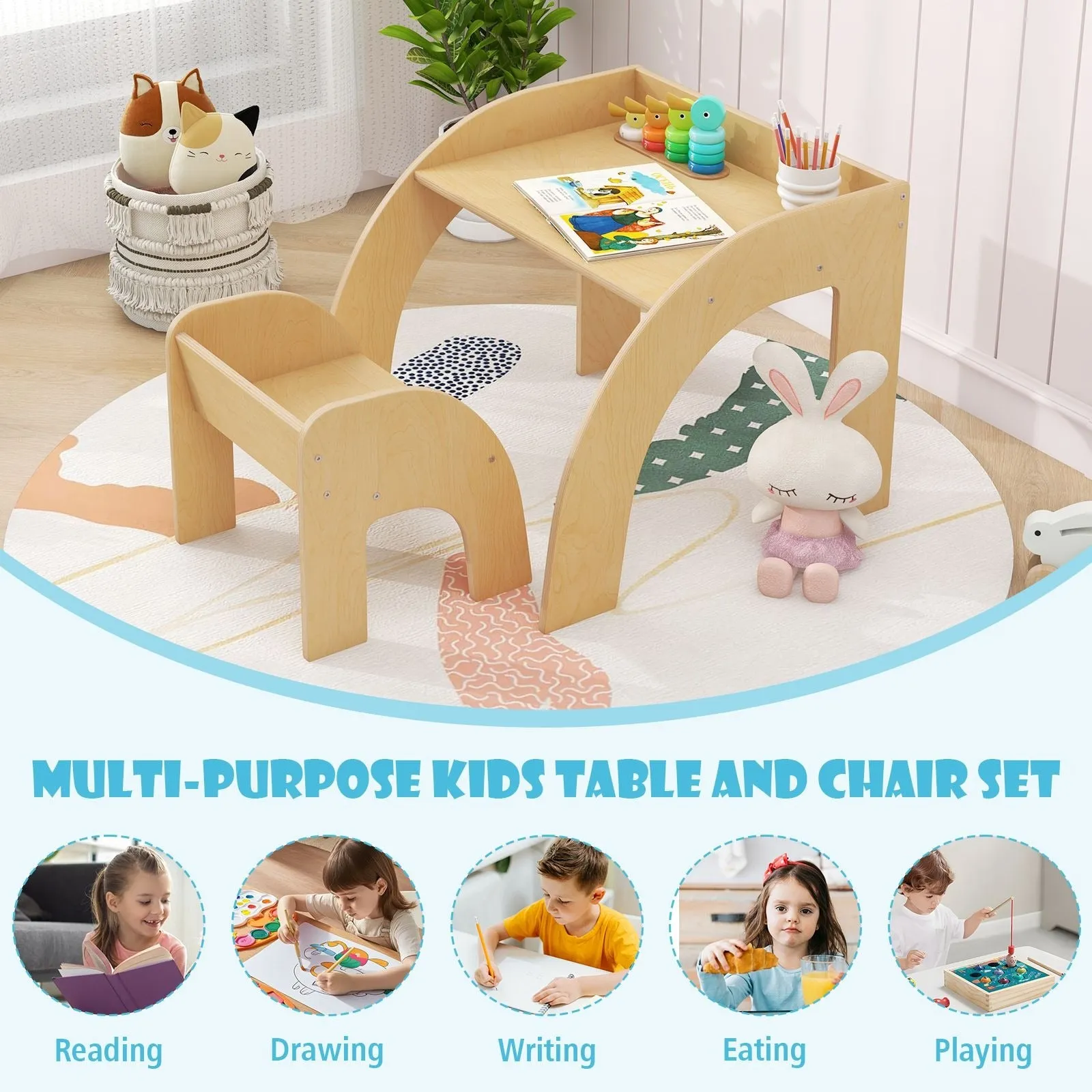Eco Solid Plywood Toddler Table with Ergonomic Spine Supporting Chair | 3 Years  