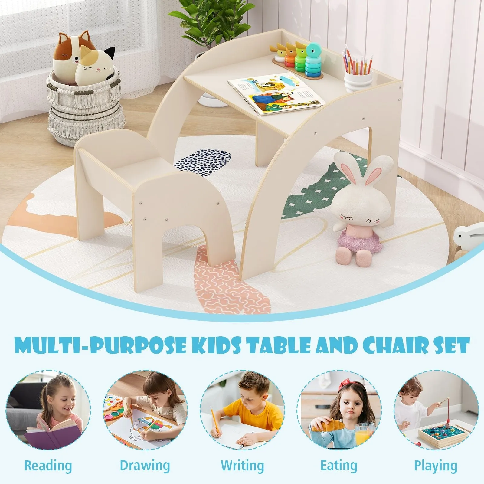 Eco Solid Plywood Toddler Table with Ergonomic Spine Supporting Chair | 3 Years  