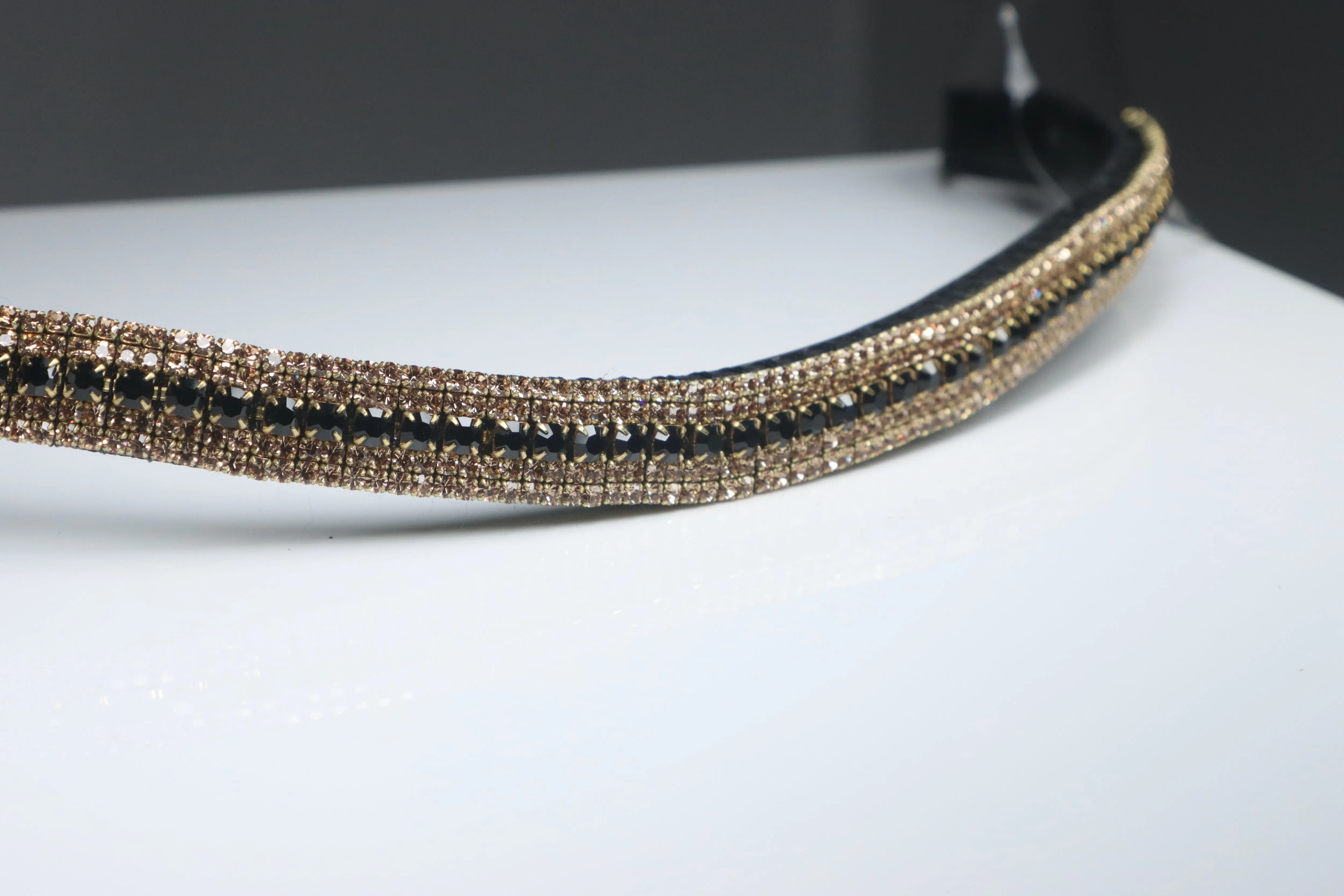 Equiture Jet and light colorado antique look curve browband-Cob size black leather