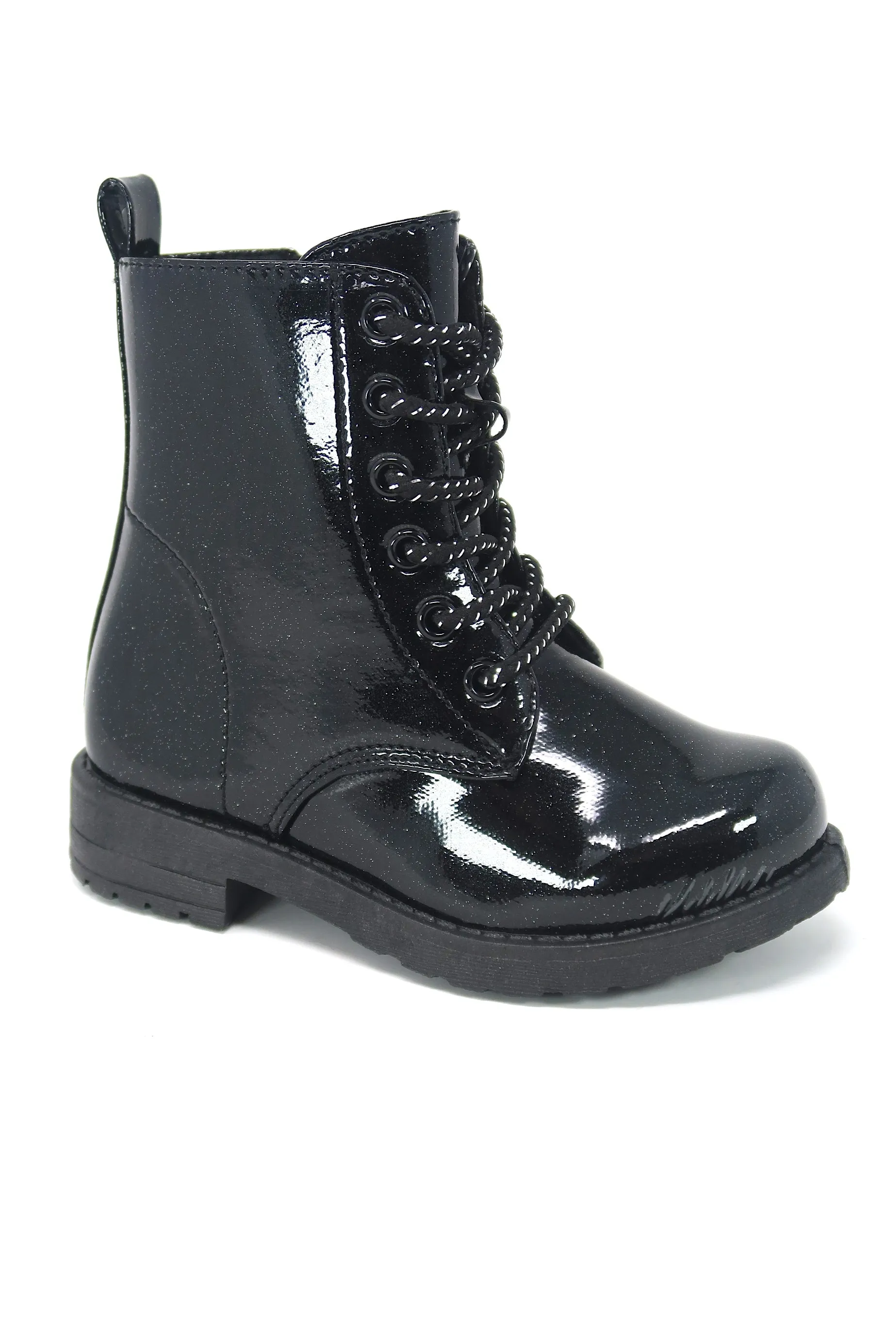 Glitter Ankle Boots, Lace Up Waterproof Combat Shoes With Side Zipper for Toddler/Little Kid/Big Kid