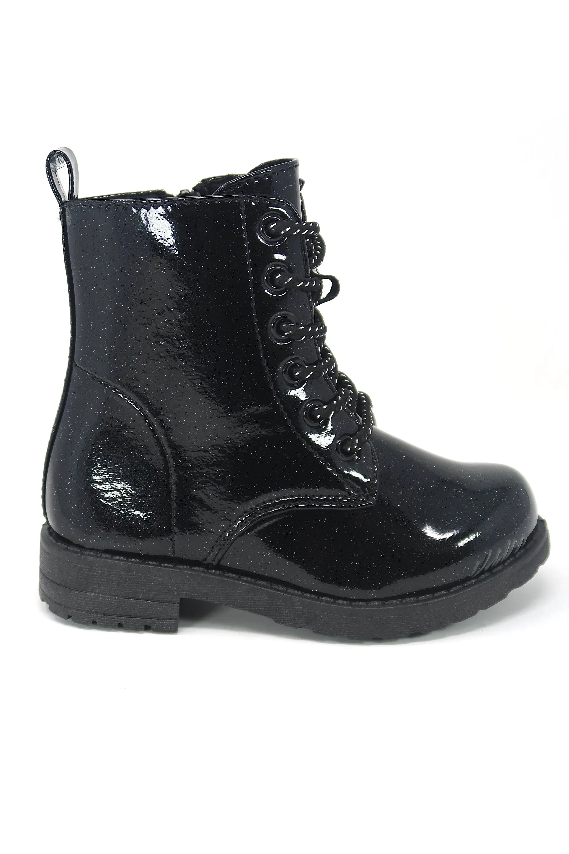 Glitter Ankle Boots, Lace Up Waterproof Combat Shoes With Side Zipper for Toddler/Little Kid/Big Kid