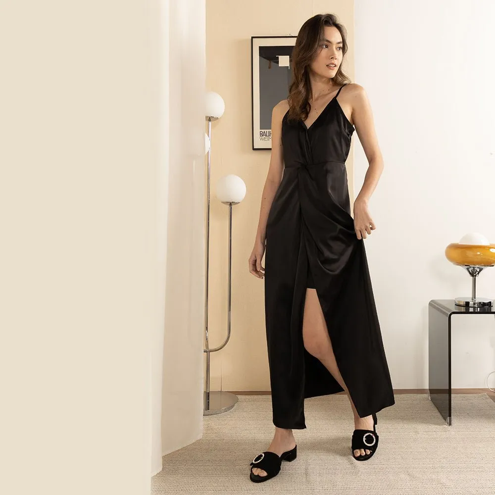 Goddess Black Suede Crystal Buckle Slide Sandal