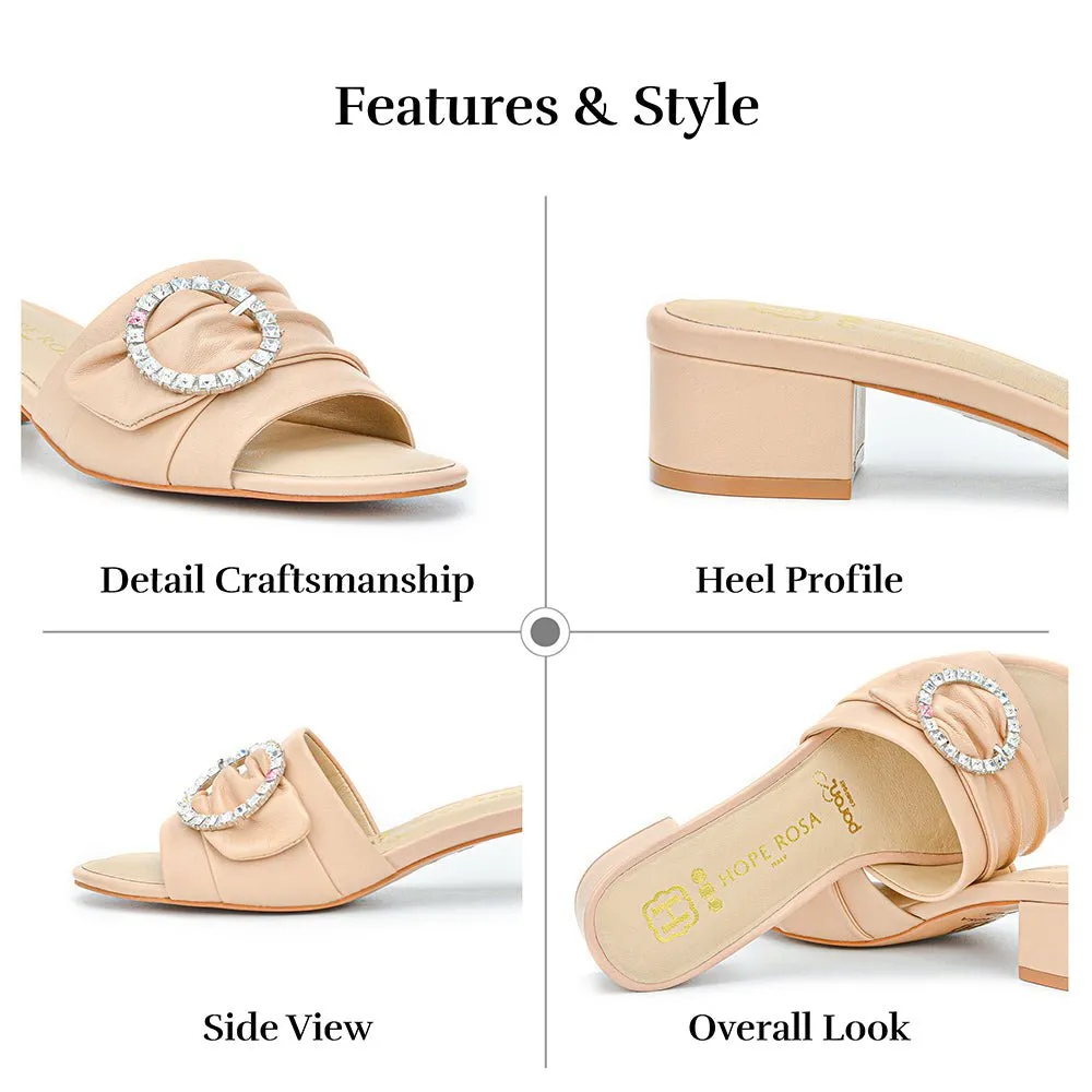 Goddess Nude Leather Sandals Crystal Buckle