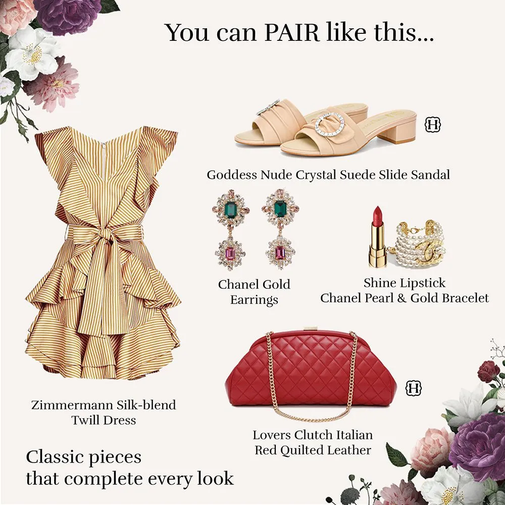 Goddess Nude Leather Sandals Crystal Buckle