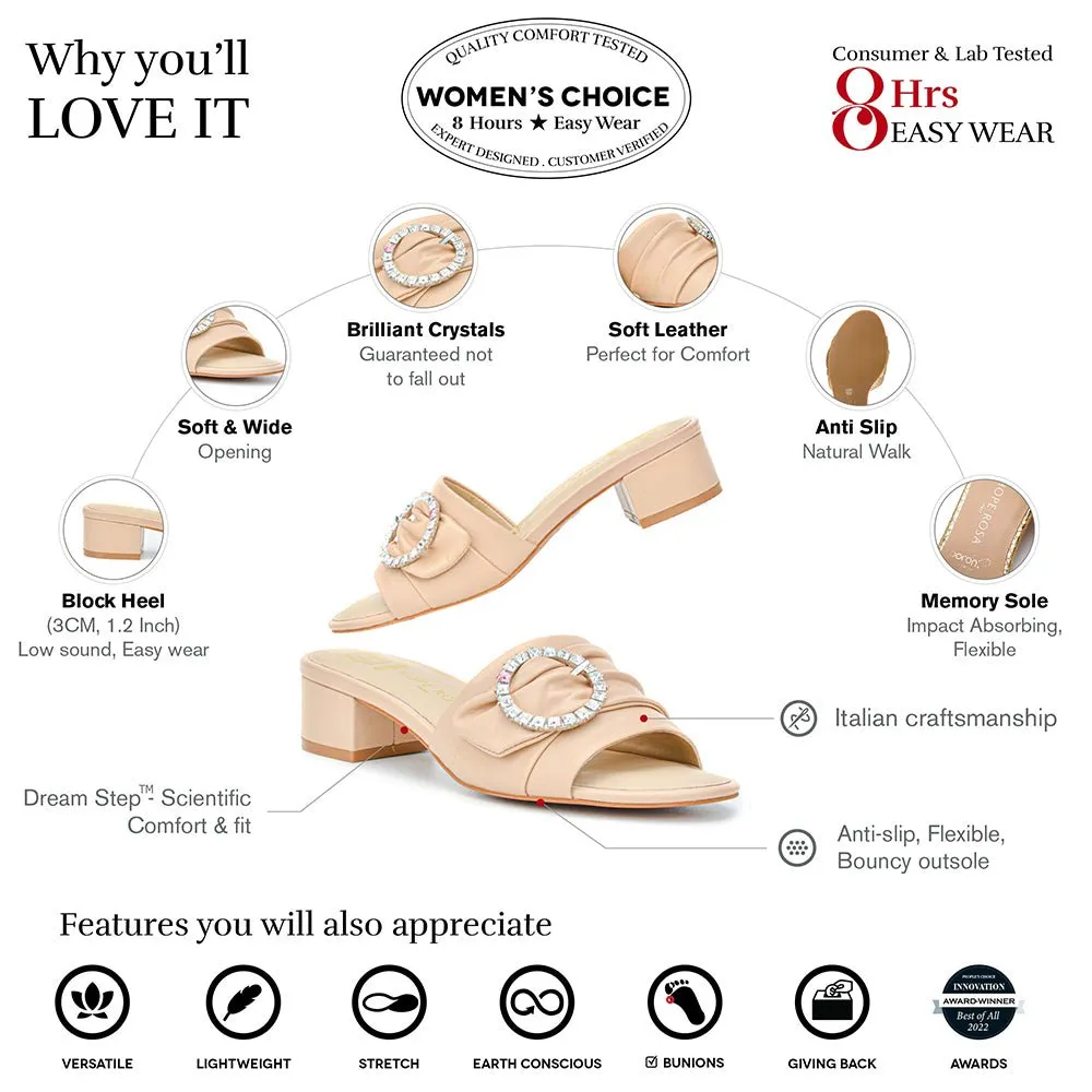 Goddess Nude Leather Sandals Crystal Buckle