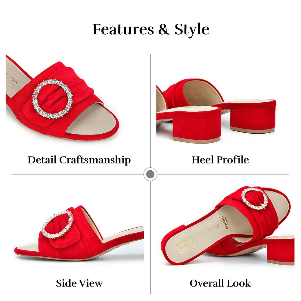Goddess Red Suede Crystal Buckle Slide Sandal