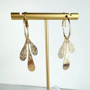 Gold Abstract Leaf Hoop Earrings